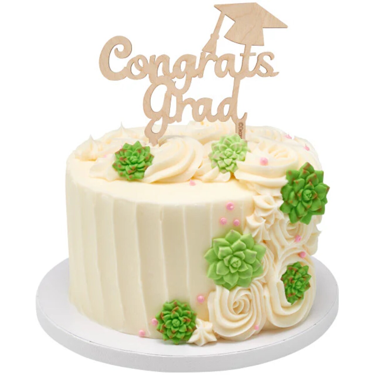 Graduation Wooden Cake Topper with Hat Congrats Grad Layon Cake
